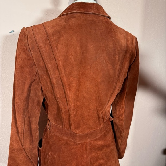 Vintage 1970’s Learsi Burgundy Suede Leather Mod Wrap waist Belted Jacket - Picture 15 of 17